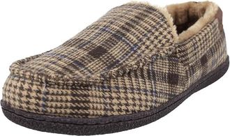 Jo & Joe Mens New Hampshire Faux Suede Fur Lined Moccasin Slippers Shoes Size 7-12 (UK 10, Dark Brown/Tweed)