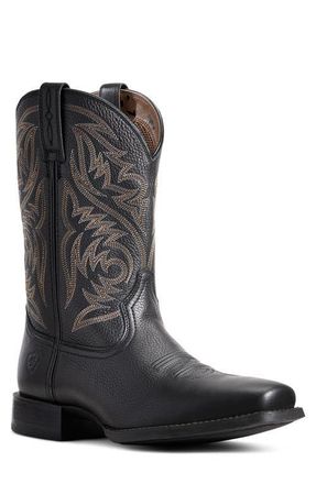 Ariat Sport Herdsman Square Toe Cowboy Boot in Black Deertan at Nordstrom, Size 15