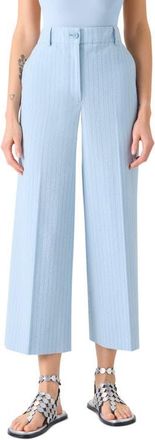 Akris Chiara High Waist Cotton Stretch Seersucker Crop Pants in Sky-Dark Blue at Nordstrom, Size 16
