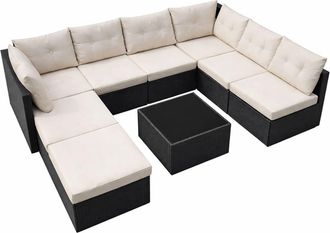 Concept Usine Mobiliario de jard&iacute;n de 8 plazas en resina tejida negra y beige
