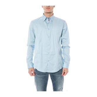 Armani Jeans Casual Button-Up Overhemd - Heren - Casual Overhemden - Blauw - 3XL - Katoen - Overhemden
