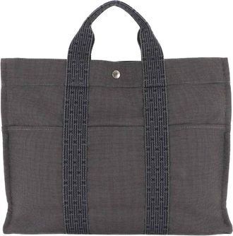 Herm&egrave;s Gray Canvas Tote Bag (Pre-Owned)