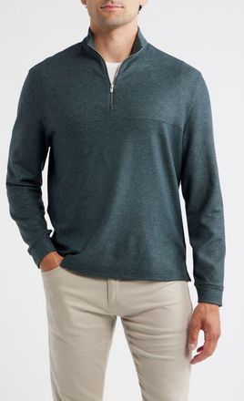 Johnnie-O Mikey Printed Check Quarter Zip Pullover in Mallard at Nordstrom, Size Xx-Large