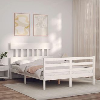 Berkfield Home Bed Frame with Headboard White Small Double Solid Wood