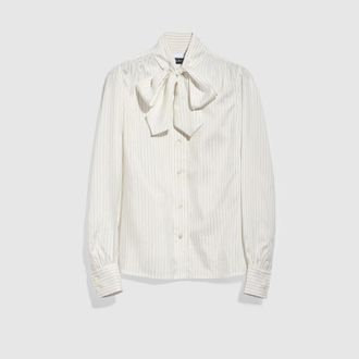 Gucci Pinstripe Silk Shirt With Bow, White