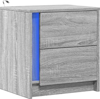 vidaXL Vidaxl - Mesita De Noche Con Luces Led Madera De Ingenier&iacute;a Gris Sonoma
