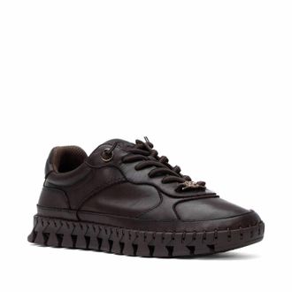 Carmela Womens Leather Lace-Up Sneakers In Brown