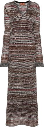 Missoni V-neck zigzag knitted dress - women - Polyester/Spandex/Elastane/Viscose/Polyamide/Polyester/Metallic Fibre - S - Black