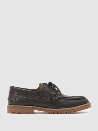 Reiss Dark Brown Leather Chunky-sole Boat Shoes, 645