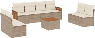 vidaXL Set De Sof&aacute;s De Jard&iacute;n 9 Pzas Con Cojines Rat&aacute;n Sint&eacute;tico Beige Vidaxl