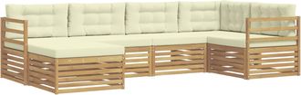 vidaXL Conjunto De Sof&aacute;s De Exterior 6 Uds. Blanco Y Crema Poli&eacute;ster Vidaxl