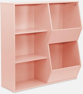 Sweeek Sweeek - Mueble Para Ni&ntilde;os, 3 Estantes Y 2 Espacios De Almacenamiento, Tobias, Rosa, 80x23.8x82.5 Cm