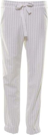 Deha Gestreepte Jacquard Broek met Elastische Taille - Dames - Slim Fit Broeken - Beige - M - Broeken
