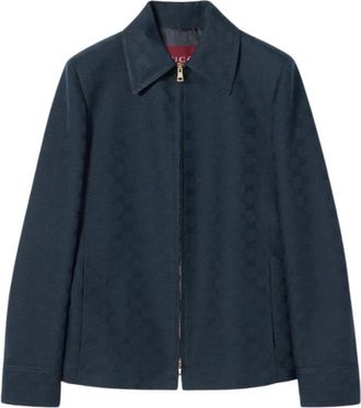 Gucci GG Katoen Gabardine Zip Jas - Dames - Zomerjassen - Blauw - S - Katoen - Jassen