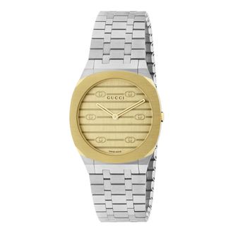 Gucci Uomo/Donna - Ya 163502 - 30mm roestvrijstalen en 18k vergulde multi-laagse kast- gouden messing wijzerplaat met Interlocking G-motief- armband met vij