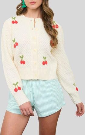 Blu Pepper Cherry Embroidered Cardigan in Cream at Nordstrom Rack, Size Medium