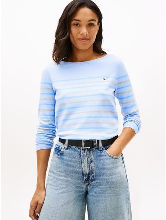 Tommy Hilfiger Womens Multi-Stripe Boatneck Sweater - Blue - XXL