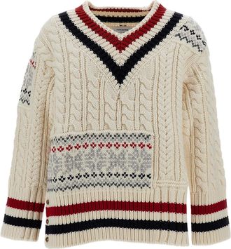 Thom Browne Multicolor Patchwork Cable Fair Isle Merino Wool Pullover