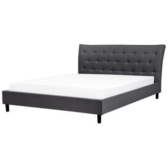 Beliani Cama Tapizada Gris Oscuro 180 X 200 Cm Con Somier Y Cabecero Acolchado Saverne