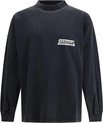 Balenciaga Sweatshirts, male, Black, Size: L Cotton Crewneck Sweatshirt