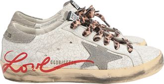 Golden Goose Super Star Crack-Effect Low-Top Sneakers in White Leather