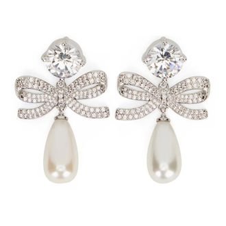 Self Portrait Earrings, female, Gray, Size: ONE SIZE Layered earrings with crystal bow and pearls