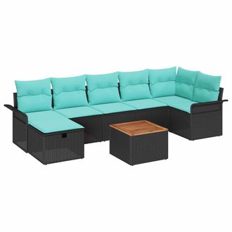 vidaXL Conjunto De Sof&aacute;s De Jard&iacute;n Con Coj&iacute;n 8 Pcs Negro Polirat&aacute;n Vidaxl