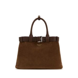 Prada Brown Suede Prada Buckle Medium Handbag