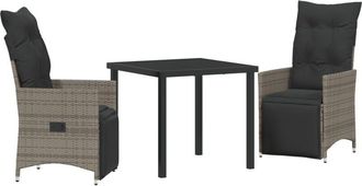 vidaXL Garden Dining Set with Cushion 3 pcs Grey Poly rattan vidaXL
