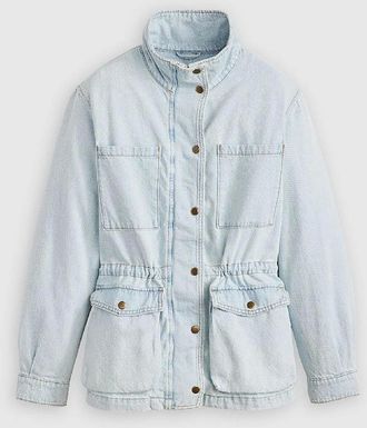 Levi's Womens Karlie Solid Patterned Snap Button Press Stud Cuff Denim Jacket - Blue - Size: 14