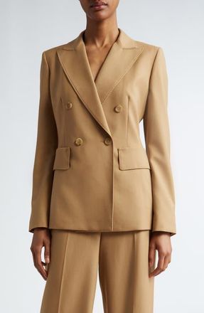 Max Mara Osanna Double Breasted Twill Blazer in Honey at Nordstrom, Size 4