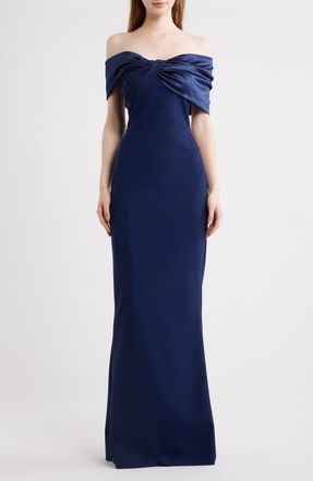 La Petite Robe Di Chiara Boni Vezia One-Shoulder Mixed Media Gown in Blue Note at Nordstrom, Size 10 Us