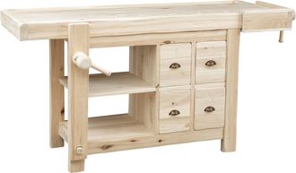Biscottini International Biscottini - Banco De Trabajo De Estilo R&uacute;stico De Madera De Tilo En Bruto L184xpr74xh92 Cm