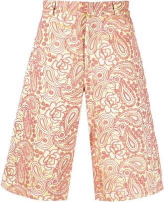 Bluemarble Knie-lengte Shorts met Bloemenborduursel - Heren - Korte Broeken - Rood - S - Korte Broeken