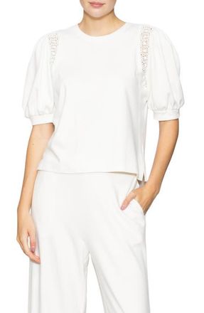 Melloday Lace Inset Puff Sleeve Top in Bone at Nordstrom, Size X-Small