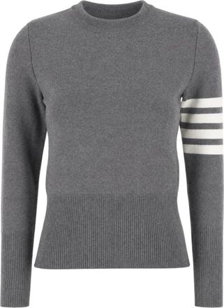Thom Browne Milano Stitch Merino Wol Trui - Dames - Ronde hals truien - Grijs - M - Wol - Truien & Vesten