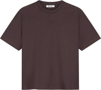 Olaf Hussein Retro Logo Boxy Tee - Dames - Tops - Bruin - Maat: S Katoen