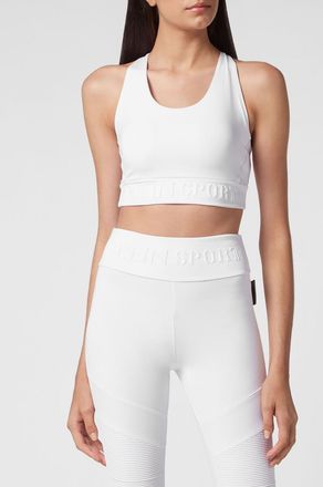 Plein Sport Top cropped sportivo in jersey con spalline sottili