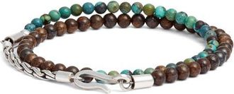 Caputo & Co. Mens Artisan Sterling Silver & Bead Double Wrap Bracelet in Turquoise at Nordstrom