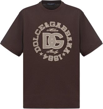 Dolce & Gabbana T-shirt met geborduurd logo - Heren - T-shirts - Bruin - L - Katoen - Tops