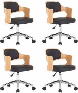 vidaXL Sillas de comedor giratorias 4 uds madera curvada y cuero negro vidaXL