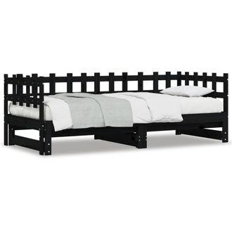 Berkfield Home Pull-out Day Bed Black 2x(80x200) cm Solid Wood Pine