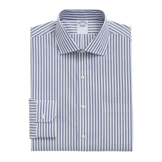 Brooks Brothers Slim Fit Non-Iron Stretch Cotton Gestreepte Overhemd met Engelse Spread Kraag - Heren - Zakelijke Overhemden - Blauw - XL - Katoen - Overhemden
