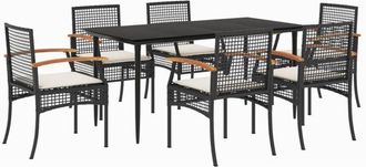 vidaXL Set De Comedor De Jard&iacute;n 7 Pzas Y Cojines Rat&aacute;n Sint&eacute;tico Negro Vidaxl