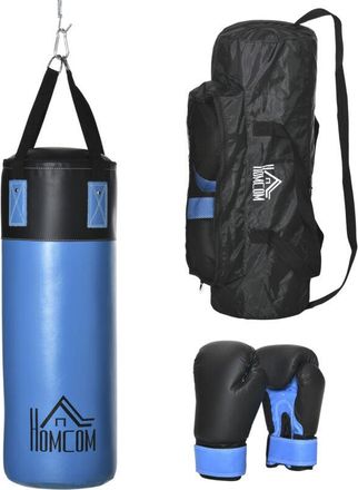 HOMCOM Set Sacco Pugilato da Appendere con Guanti Boxe e Borsa di Trasporto, Blu