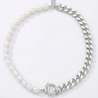 Pompeii3 Fresh Water Pearl Half Curb Link Necklace 18 Toggle Clasp