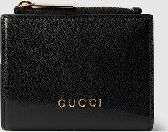 Gucci Small Wallet With Gucci Lettering, Black, Leather