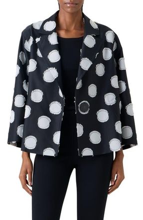 Akris Fringed Fil Coup&eacute; Polka Dot Jacquard Jacket in Black-Cream at Nordstrom, Size 10