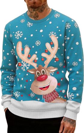 Generic Ugly Christmas Jumpers for Men Crew Neck with Long Sleeves, Warm Cosy Xmas Jumper Funny Christmas Sweater Men Novelty Graphic Reindeer Snowflakes Knit