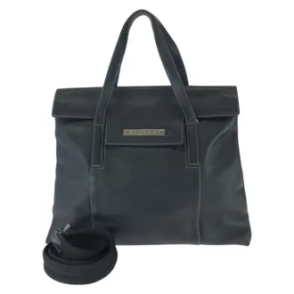 Bulgari Black Leather Shoulder Bag Tote Bag (Pre-Owned)